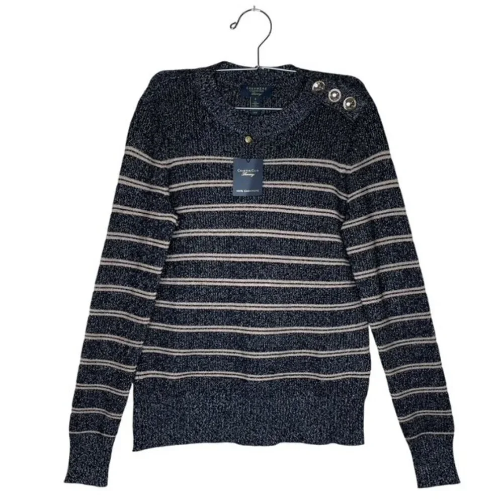 CHARTER CLUB Luxury Cashmere Metallic Stripe Sweater - Size Small